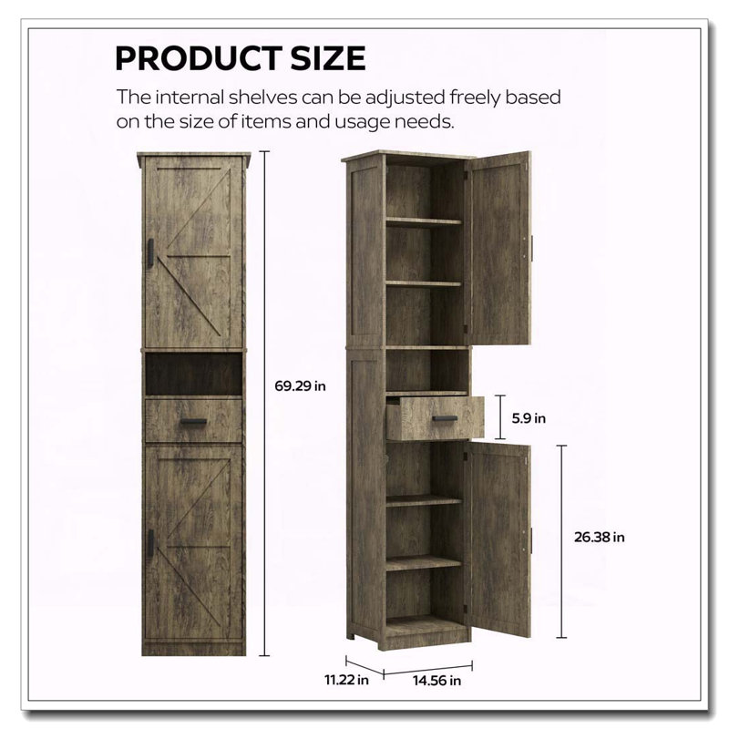 Grande armoire de rangement étroite avec portes de grange, Gris
