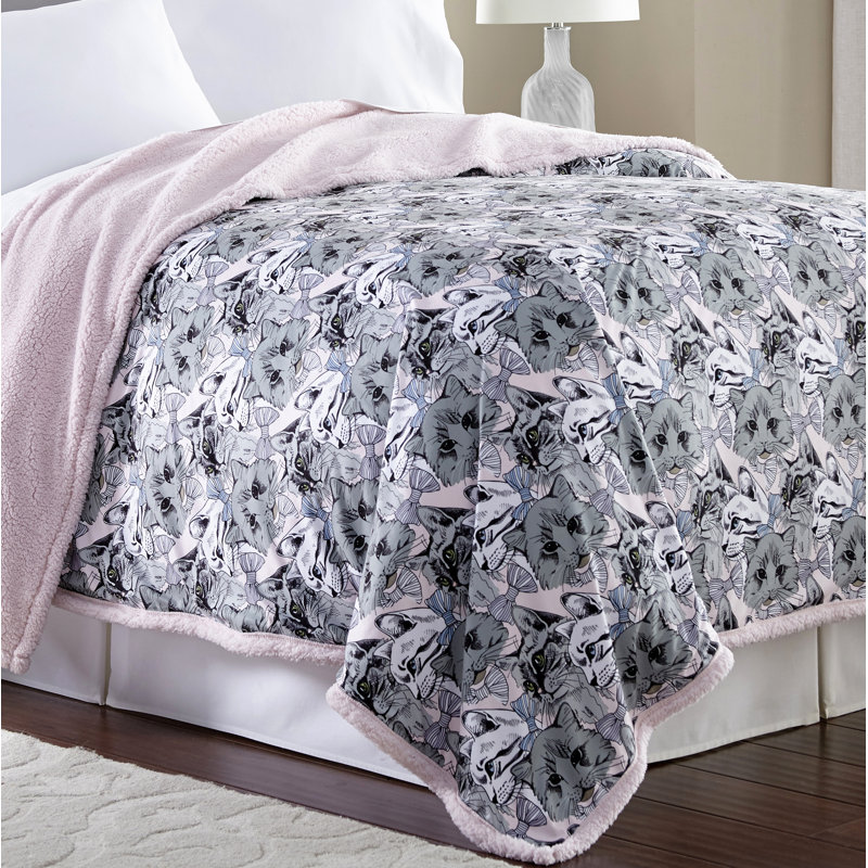 Couverture en sherpa Micro Flannel MD, Collage de chat, Double / grand (l 90 po x L 90 po)