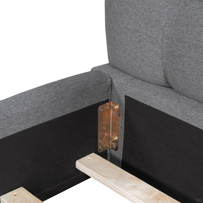 Lit plateforme tapissier avec tissu épais, lit au sol avec structure solide, Gris