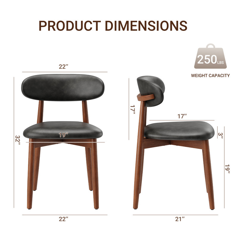 Chaise d'appoint rembourrée en bois massif, L - Noir