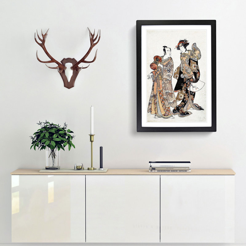 Ochiyo and Hanbei by Katsukawa Shunsho - Framed Print, 65cm H x 48cm W x 2cm D, Black Framed