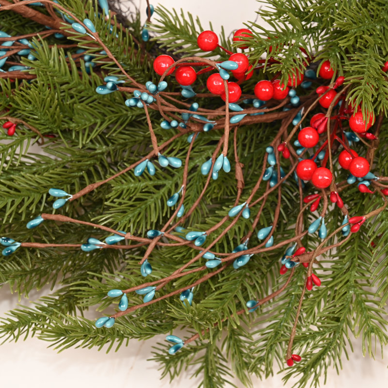 Couronne de sapin de Noël 24 po, Vert / rouge / bleu
