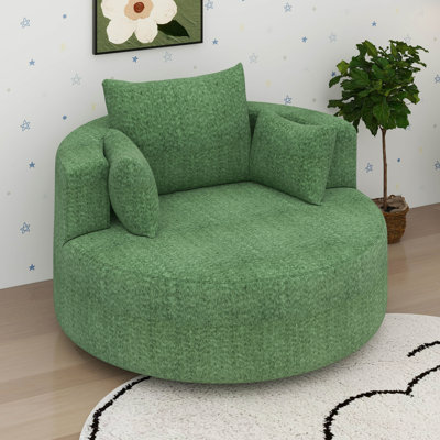 Oversized Swivel Accent Chair, 360° Round Barrel Chair With 3 Pillows, Chenille Sleeper Sofa Chair With Wide Armrest, Couples Chair