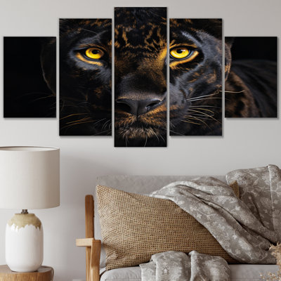 Black White Panther Majestic Panther - Animals Wall Art Print - 5 Panels