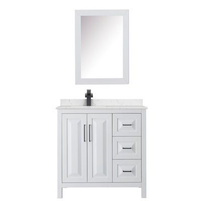 Meuble-lavabo sur pied simple 36 po avec plateau en marbre de culture Daria