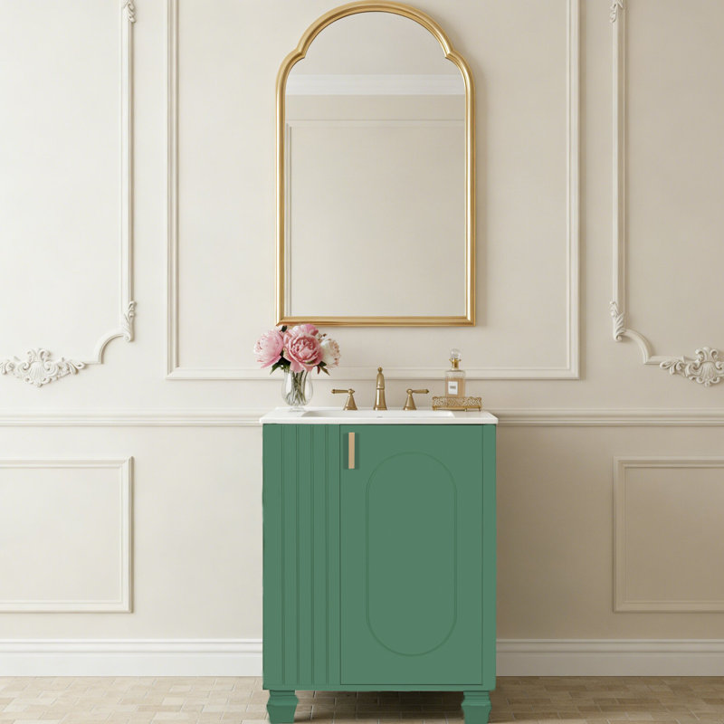 Meuble-lavabo de style moderne 24 po avec lavabo, rangement latéral et porte à fermeture douce, Vert
