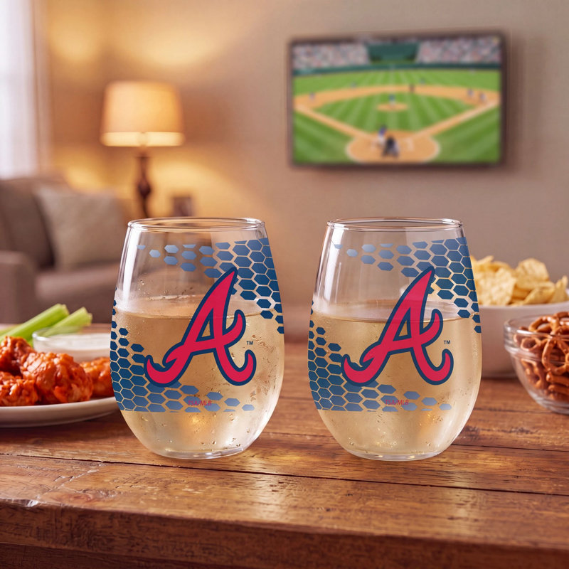 Ensemble de 2 verres à vin sans pied sous licence officielle MLB, 50 cl., Atlanta Braves