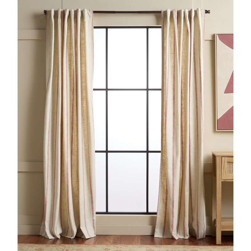 Rideau obscurcissant en polyester rayé, Beige clair / terre cuite