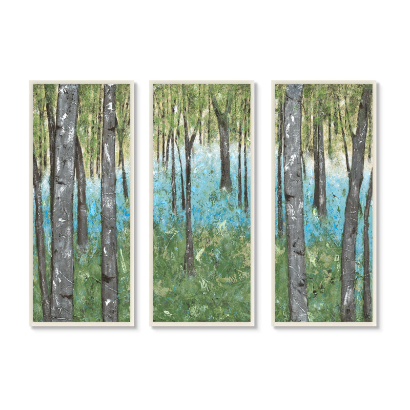 Rustic Grey Grey Trees Abstract Forest Scene par Jade Reynolds - Ensemble de 3 peintures, H 17 po x l 7 po, Plaque murale