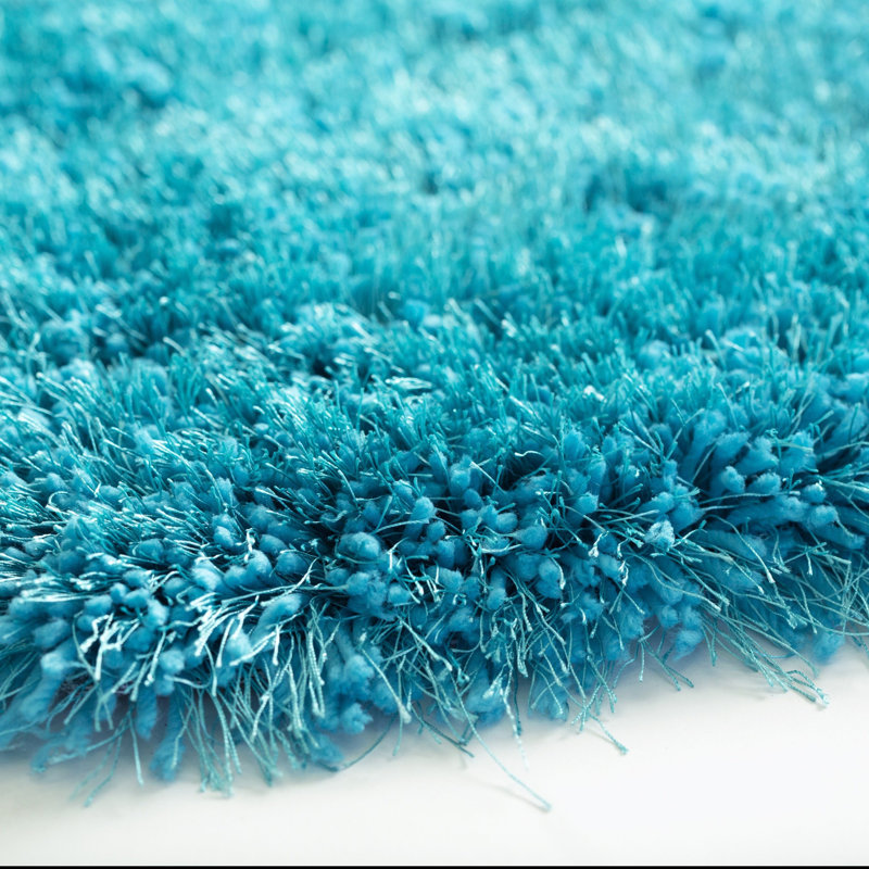 Tapis turquoise à poils longs touffeté à la main Huya, Rectangle 2 pi x 4 pi