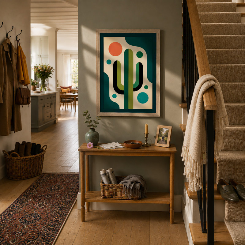 Geometric Cactus Mid-Century - Framed Print, A1 - 84.1 x 59.4 cm, Oak