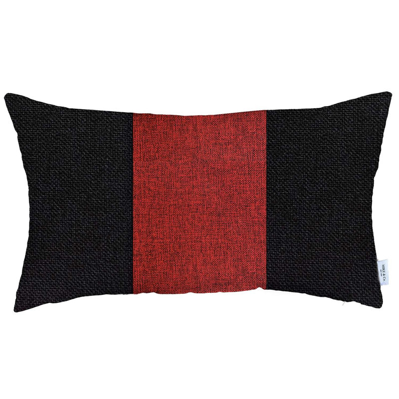 Coussin décoratif à rayures, H 8 po x l 8 po, Noir / rouge, Polyester