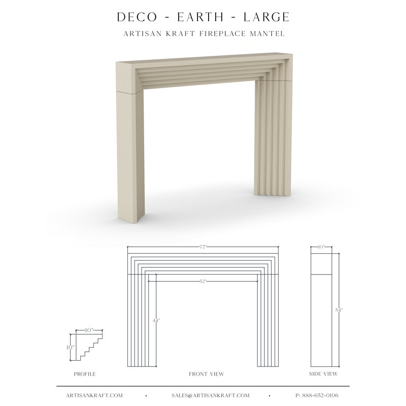 Deco Cast Stone Fireplace Surround, Earth, 10" x 72" x 54"