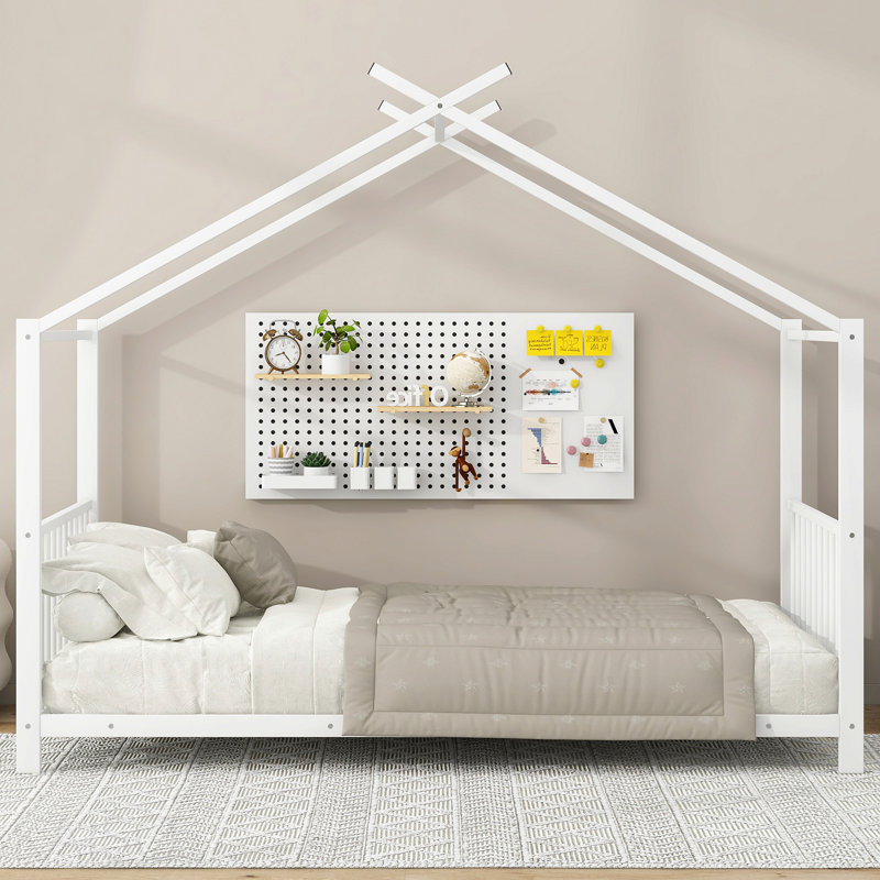Lit plateforme simple en métal, blanc, Blanc
