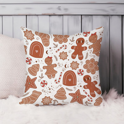 Holiday Christmas Ginger Bread Cookie Pattern II Modern Throw Pillow Cover