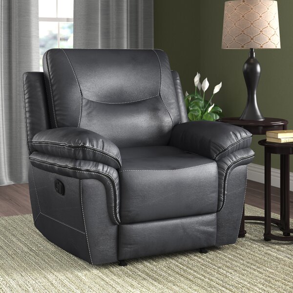 Arland Contemprary Faux Leather Pillow Back Recliner Lark Manor Upholstery Color: Gray Faux Leather