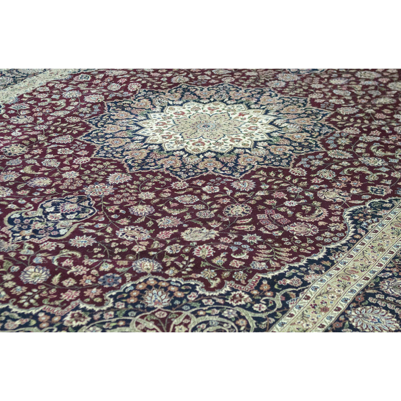 Hand-Knotted High-Quality Wine and Navy Area Rug