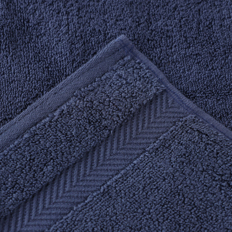 Cortright Zero Twist Cotton Solid Chevron Dobby Border Super Soft Absorbent Hand Towel, Midnight