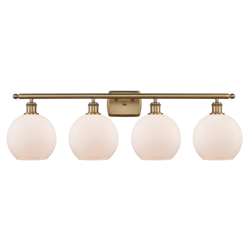 Baptista 4 - Light Dimmable Vanity Light, Cased Matte White Seedy, Brushed Brass, Bulb Not Included