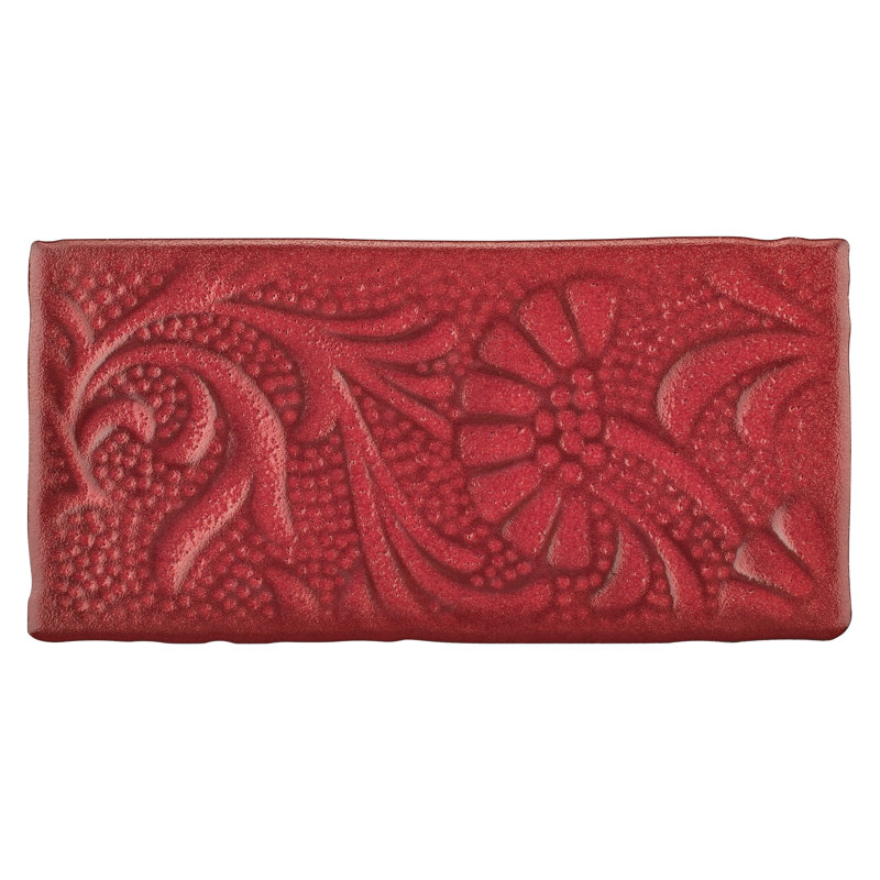 Antic Feelings 3" x 6" Ceramic Patterned Subway Tile, Feelings Red Moon