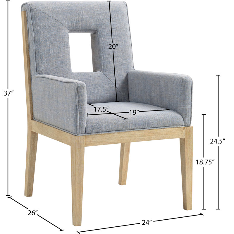 Fauteuil de salle à manger Flore, Tissu texturé en lin bleu clair, Naturel
