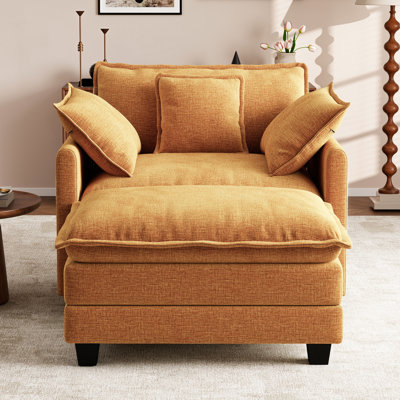 Fauteuil d'appoint surdimensionné en chenille avec repose-pieds Esai