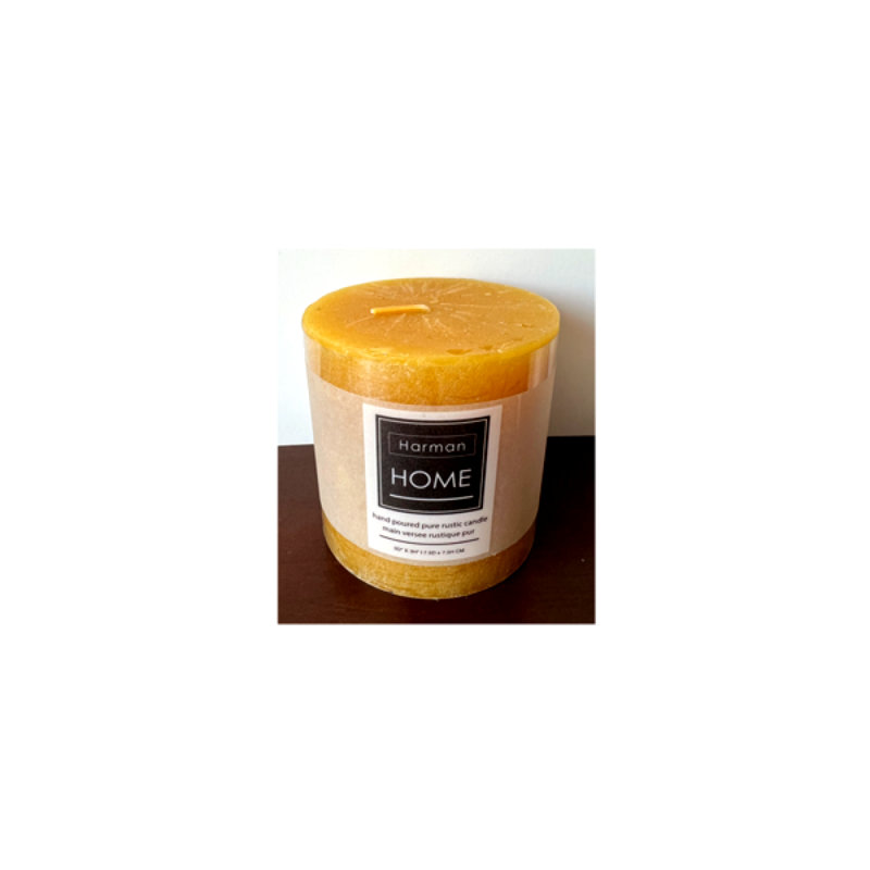 Bougie pilier rustique coulée à la main, Pilier 3 po x 3 po, Jaune