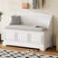 Banc à chaussures, banc de rangement pour chaussures rétro avec dispositifs de fermeture en douceur, coffre de rangement avec rangement caché et coussin pour l'entrée, le couloir, le salon (blanc)-1087776900