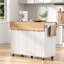 Îlot de cuisine cannelé polyvalent avec 2 abattants, prise de courant et rangement, parfait pour les cuisines modernes et les salles à manger.