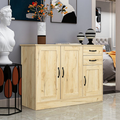 Modern Buffet Sideboard For Home Use - 43.3 Inch Oak With 2 Doors, 1 Storage, Drawers Dining & Entryway Storage Doors 43.3"
