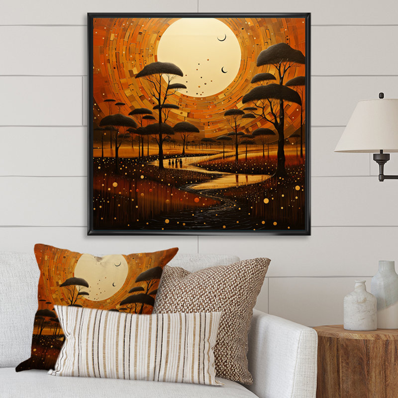«African Savannah Serenade» sur toile, Cadre flottant noir, 36" H x 36" W
