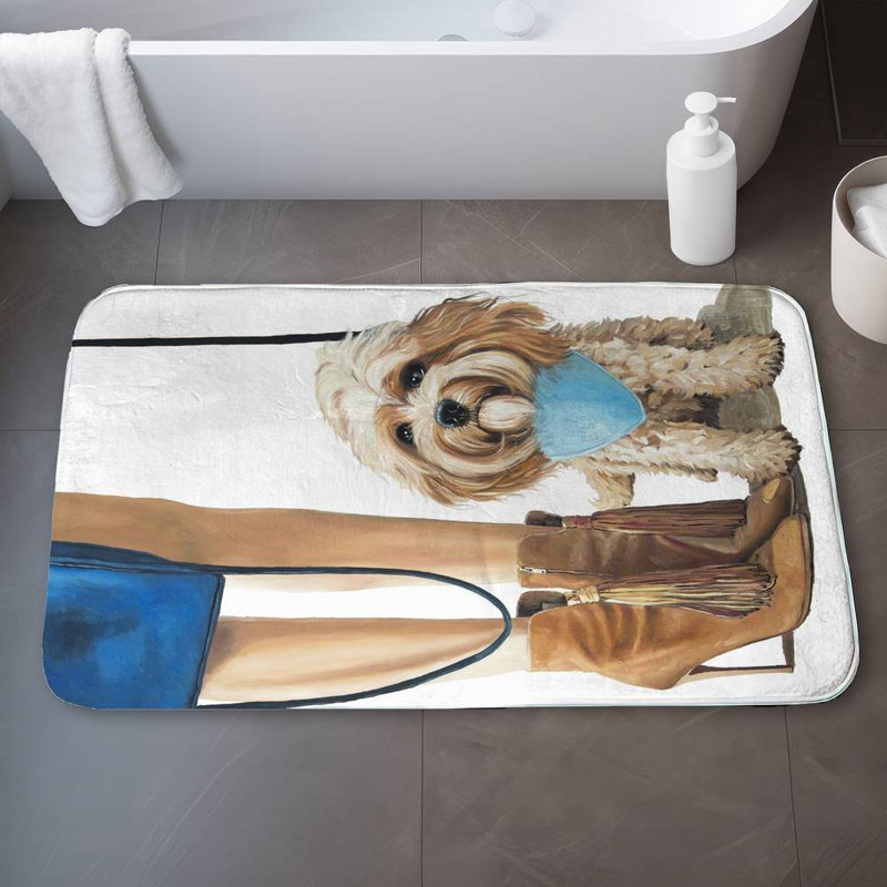 Fashionable cavoodle dog Bath Mat with Non-Slip Backing - Quick Dry Memory Foam Bathroom Rug - Absorbent - Modern Plush Spa-Style - Machine Washable