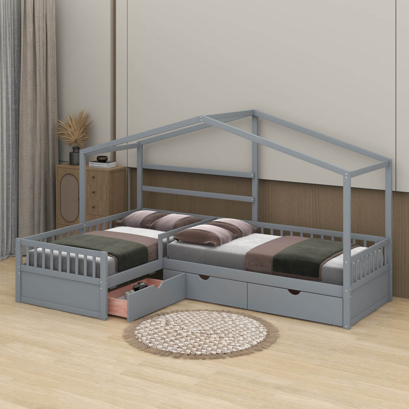 Lit plateforme simple avec tiroirs, Gris