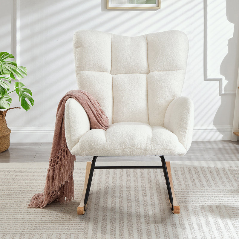 Chaise berçante capitonnée et rembourrée avec structure en métal, Ivoire ivoire