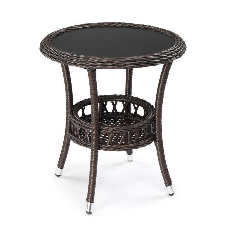 Patio Round Wicker Side Table, Brown