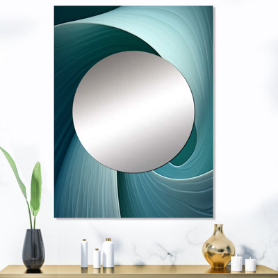 «Rikkie Turquoise Twirl Shell Fish Spiral I - Nautilus Miroir mural décoratif, miroir turquoise, reproduction d'art en métal