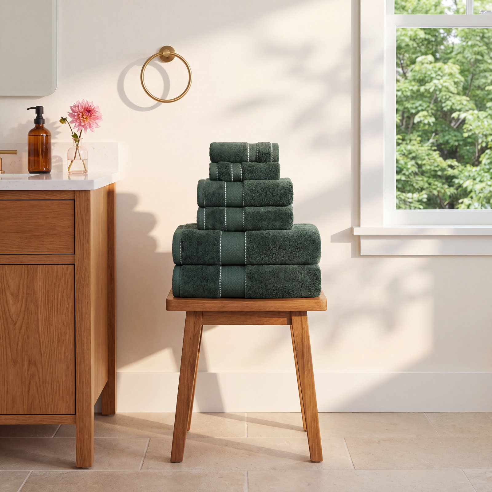 Niles 6-Piece Giza Cotton Towel Set, Forest Green