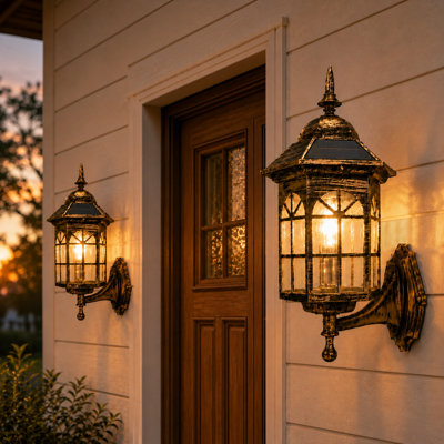 15"(H) Antique Bronze Solar Wall Lantern with Motion Sensor & 3 Lighting Modes