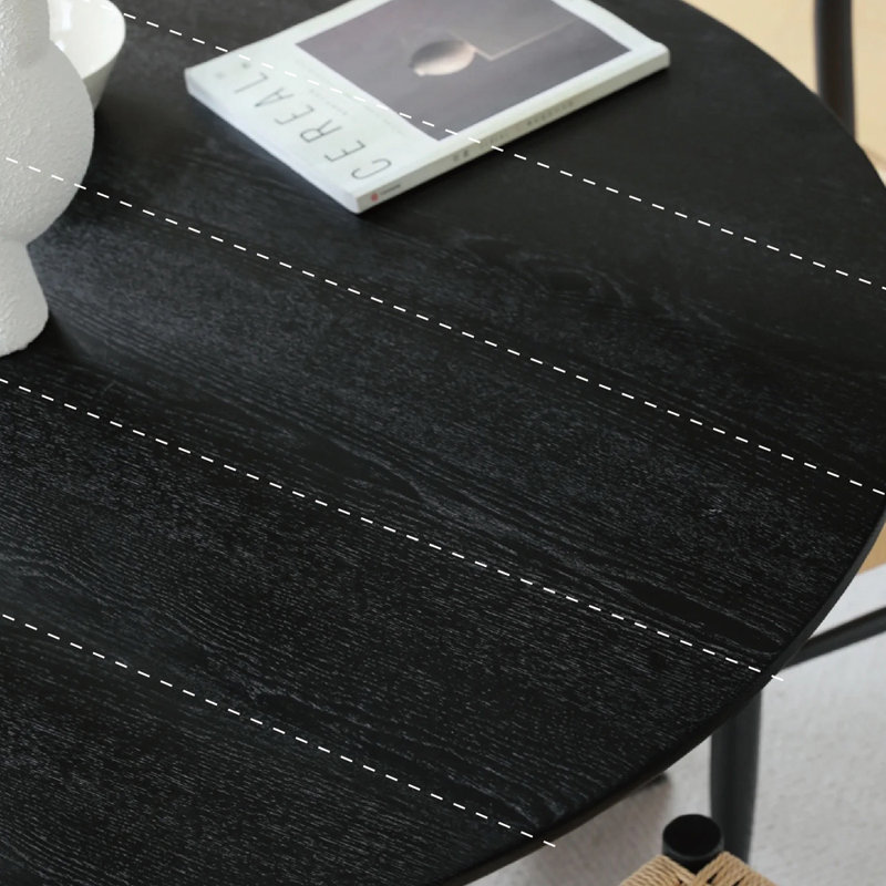 Table ronde noire en chêne à texture créative moderne, H 29,92 po x L 51,18 po x l 51,18 po