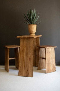  Ensemble de 3 tables de bar et 2 tabourets en bois de teck