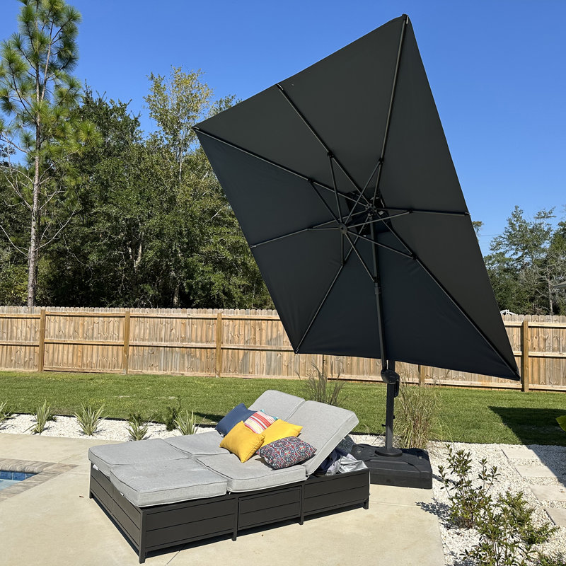 Faizon 11' x 11' Square Double Top Cantilever TiltIng Umbrella With Base And 360°Rotation,Grey, Grey