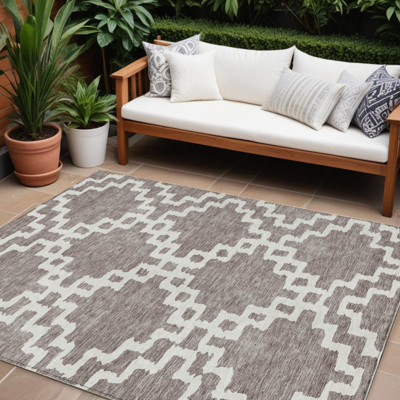 Tapis intérieur / extérieur lavable taupe et ivoire 10 pi x 14 pi