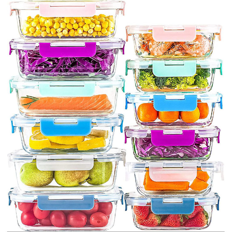 Darchell 12 Glass Food Storage Container (Set of 12) Prep & Savour Color: Pink