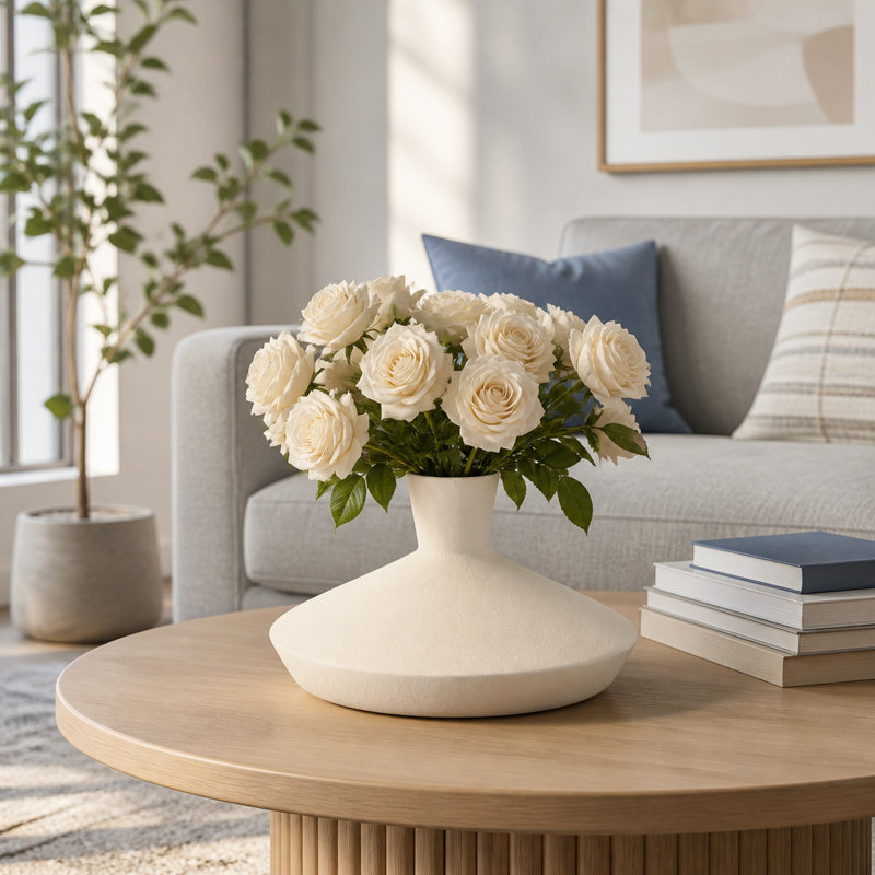 Vase décoratif en céramique avec motif floral texturé - Accent moderne pour la décoration intérieure