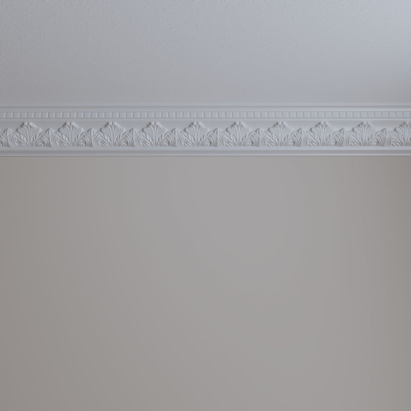 Devon White Polyurethane Intricate Crown Moulding, 94.5" Length