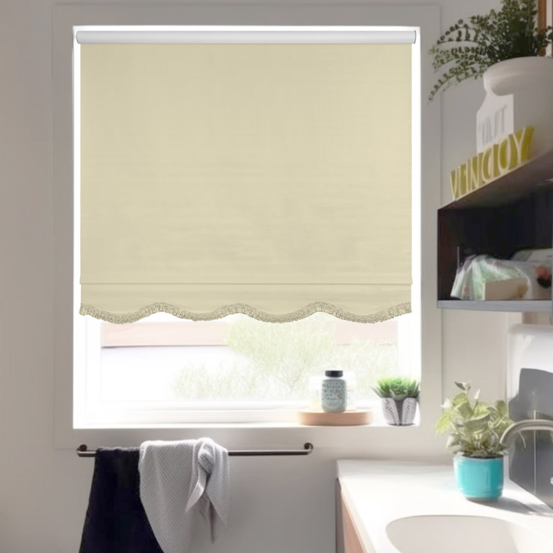 Haverstraw Blackout Vinyl Roller Shade, Cream Textured (Fringe), 38.25"W x 64"L