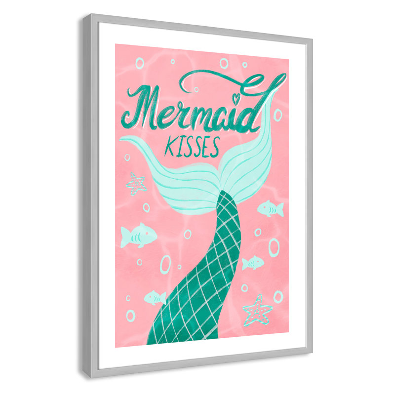 Mermaid Kisses 1, impression sur papier, H 34,5 po x l 24,5 po x P 1,18 po, Encadré de boîte argent