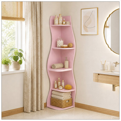 Étagère d'angle à 5 niveaux en forme de S, présentoir incurvé moderne autoportant, support de plante d'angle peu encombrant pour salon, chambre à coucher, salle de bain, bureau à domicile
