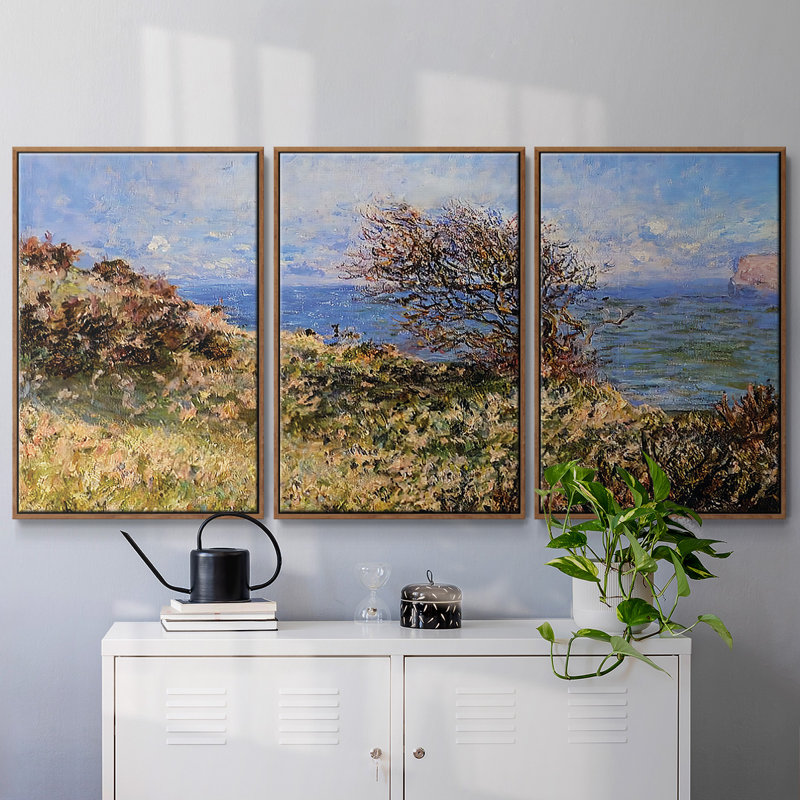 On The Cliff At Fecamp, 1881, reproduction d'art sur toile 3 pièces, Noyer, H 24 po x l 48 po x P 2 po