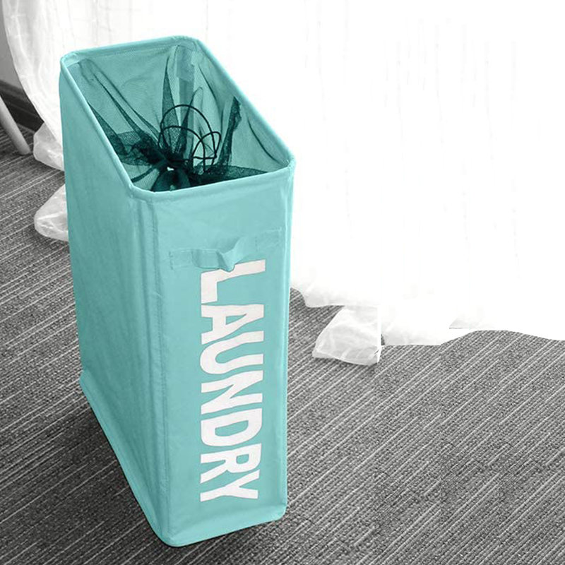 Fabric Laundry Room Organizer with Wheels, Turquoise/White